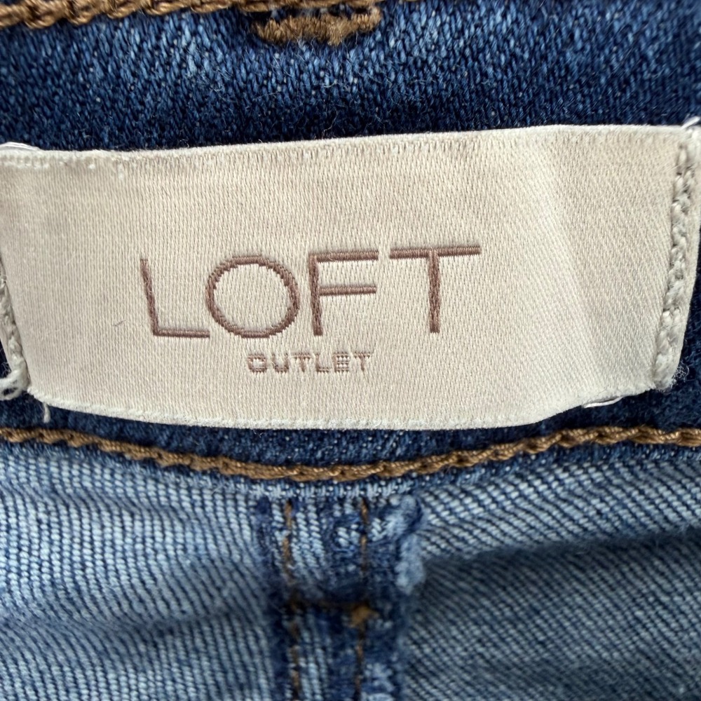 LOFT Outlet Frayed Hem Ankle Jeans Womens 14 Blue Mid Rise Skinny Stretch Denim - Picture 4 of 12